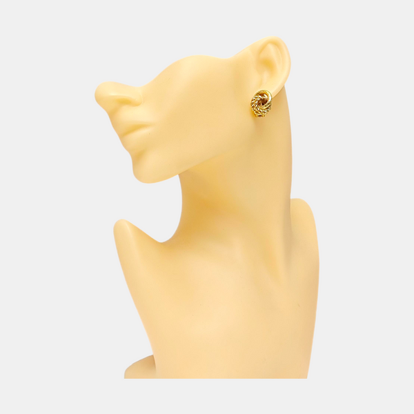 Twist Round Metal Gold Clip On Earrings