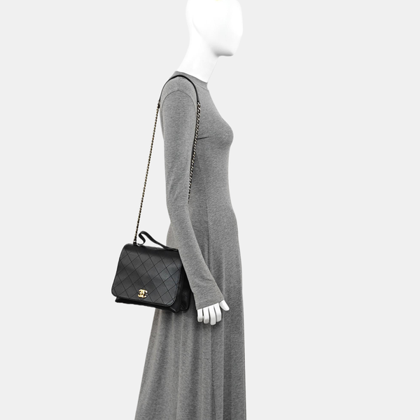 Quilted Calfskin Shoulder Bag Black