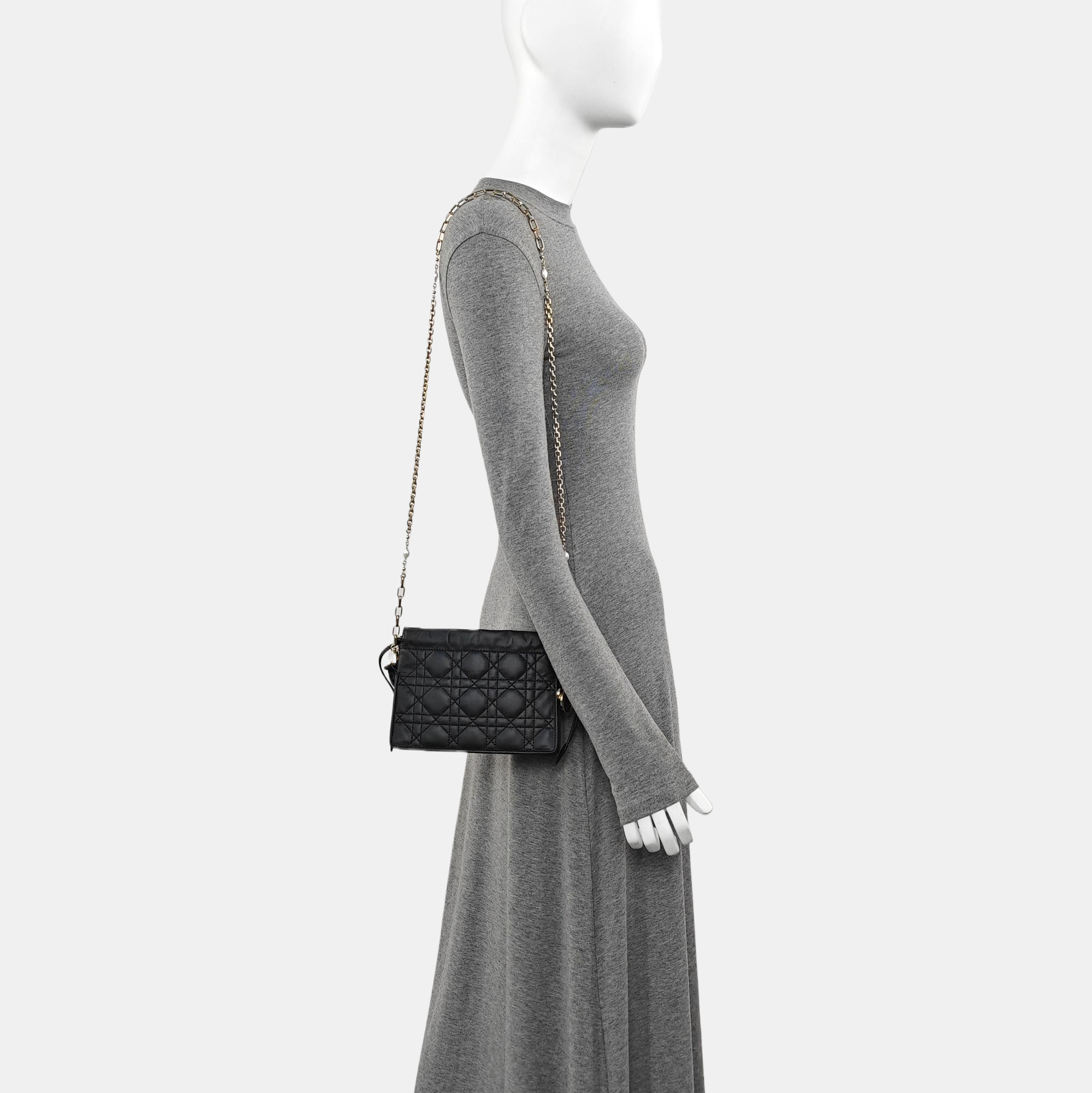 Cannage Calfskin Shoulder Bag Black