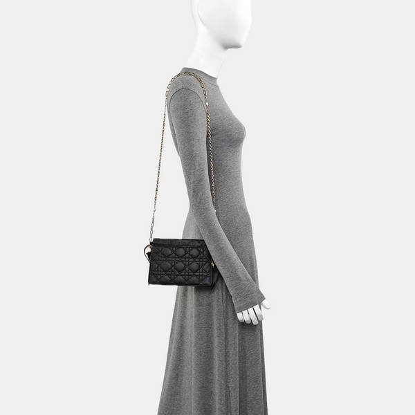 Cannage Calfskin Shoulder Bag Black