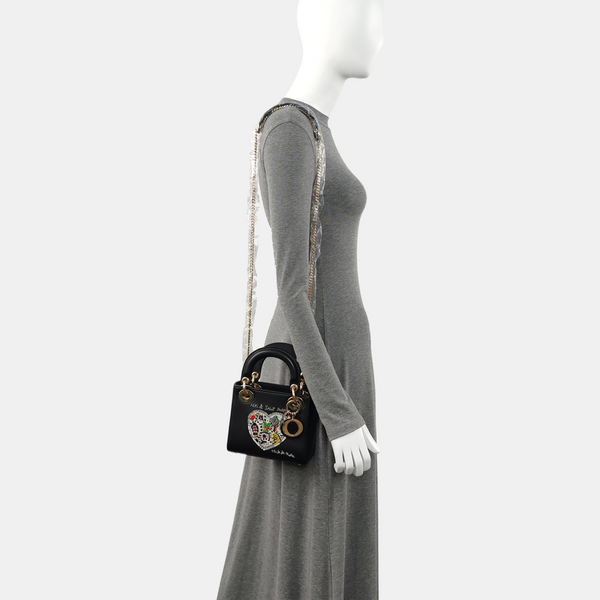 Authenticated pre-owned  Lady Dior Mini Lambskin Black - Tote Bag at Looply