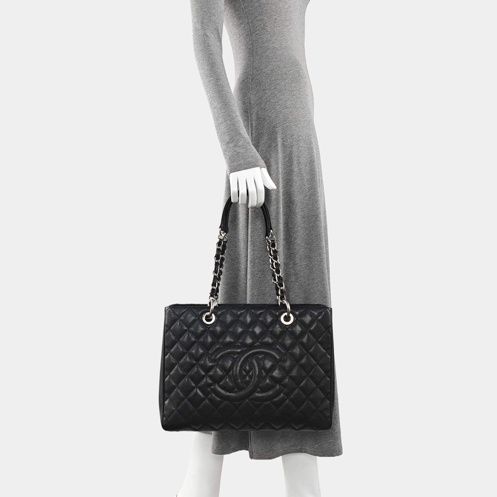 CHANEL GST Large Quilted Grained Calfskin Black