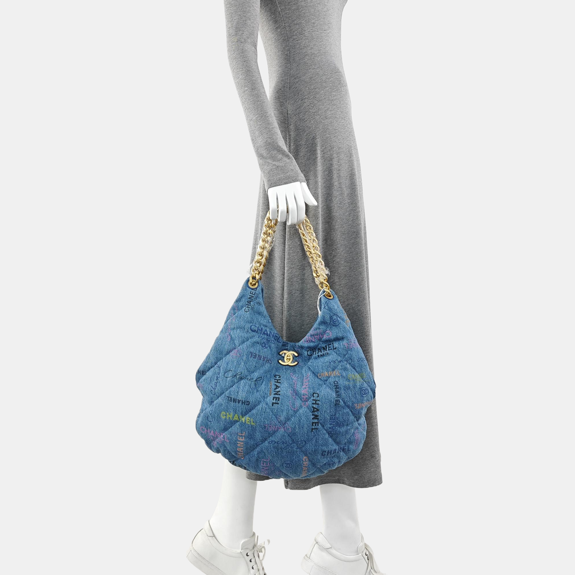 Quilted Fabric Top Handle Bag Blue