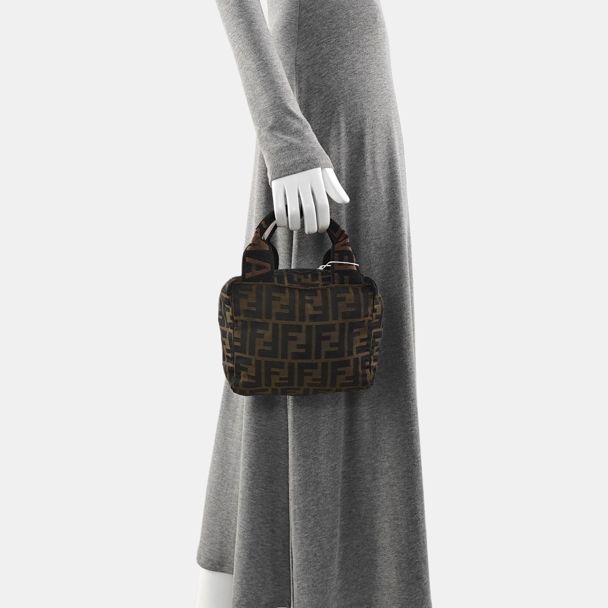 Fabric Top Handle Bag Brown