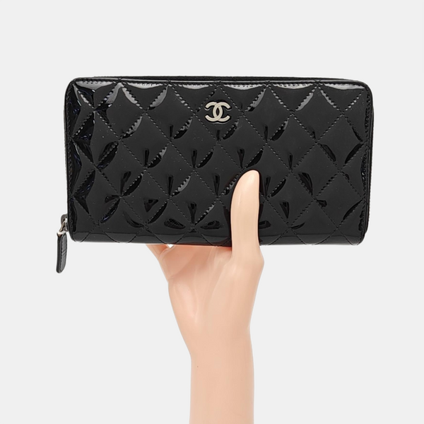 Quilted Patent Leather Wallet Black