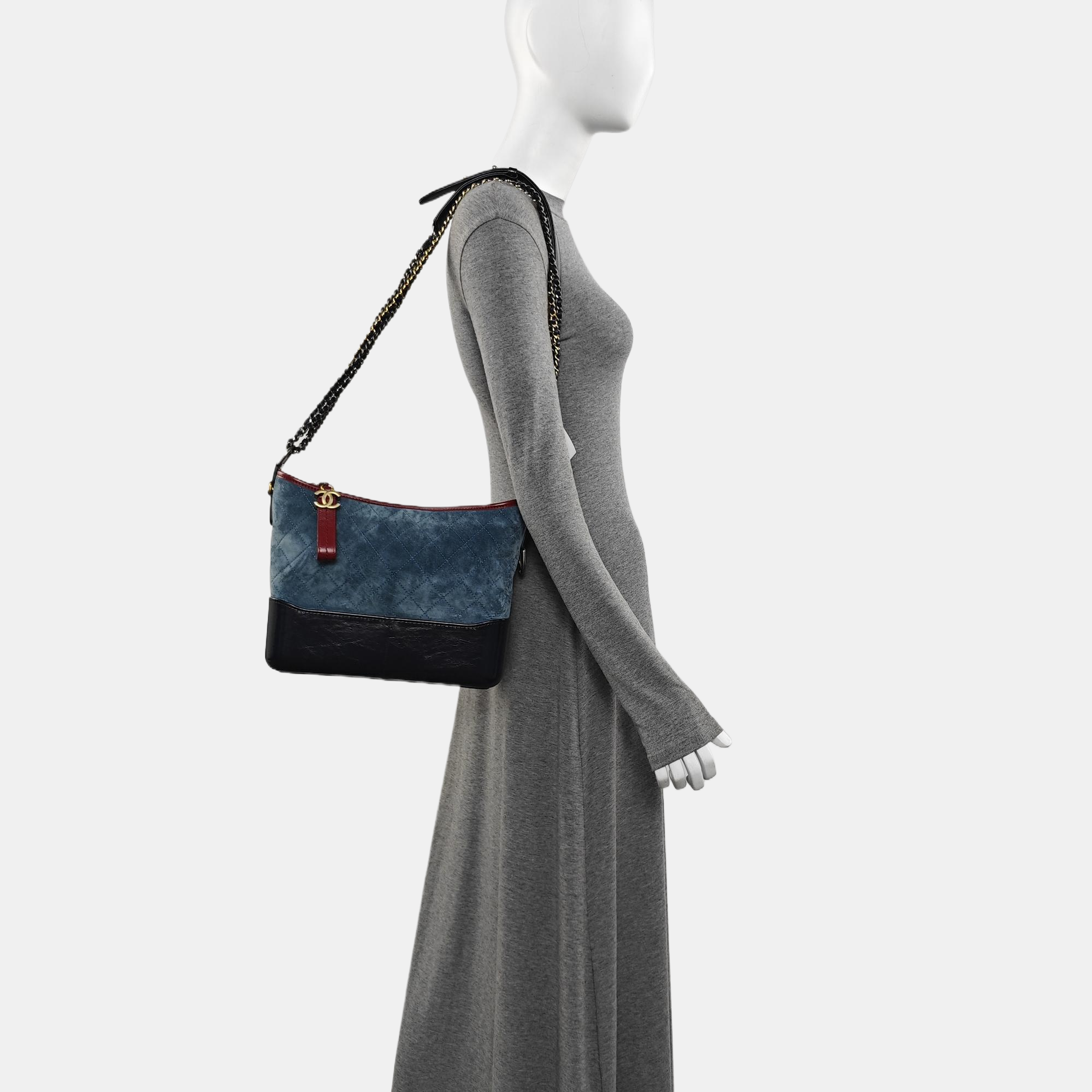 GABRIELLE Medium Quilted Suede Blue