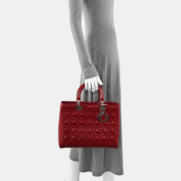 Lady Dior Large Cannage Patent Leather Red