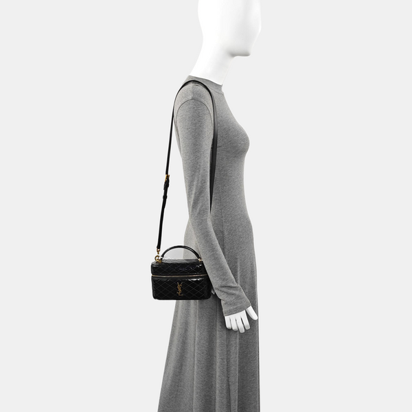 80'S VANITY Quilted Patent Leather Black
