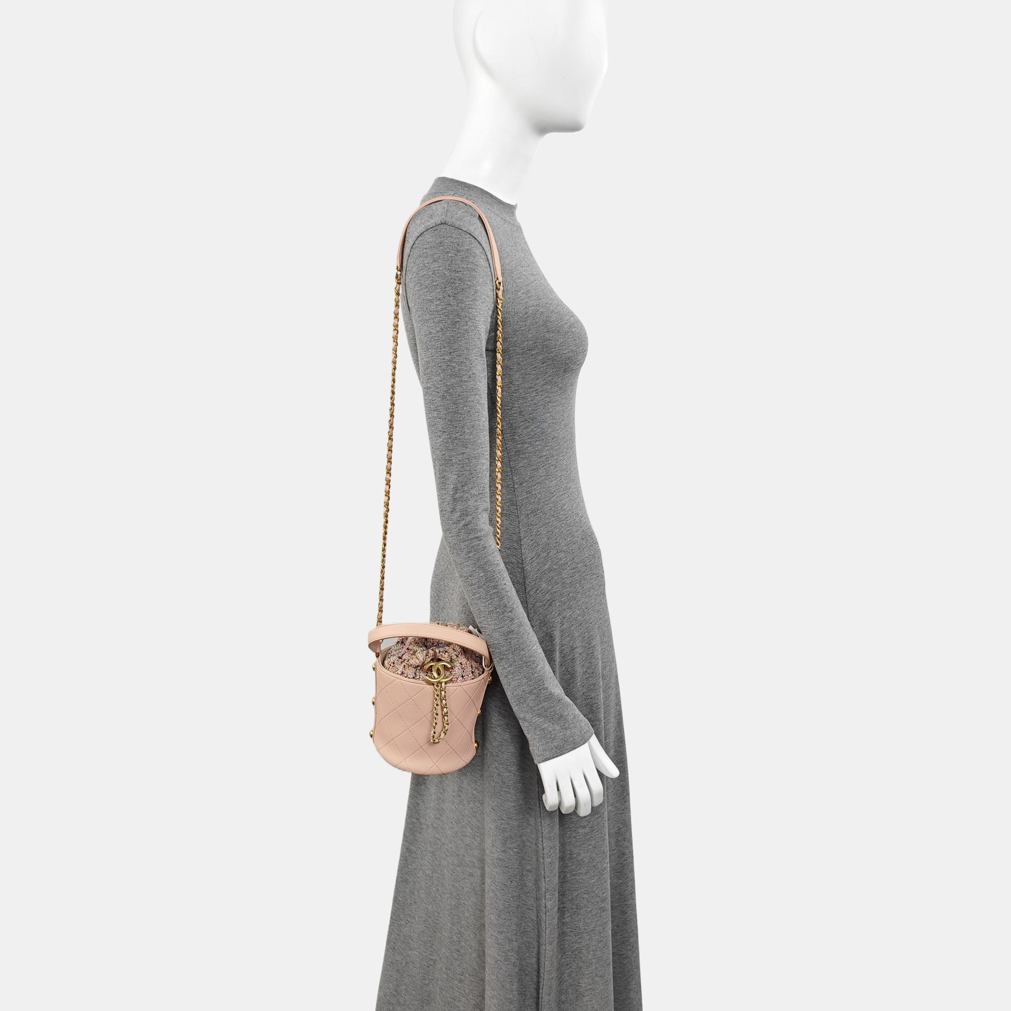 Quilted Calfskin Bucket Bag Pink