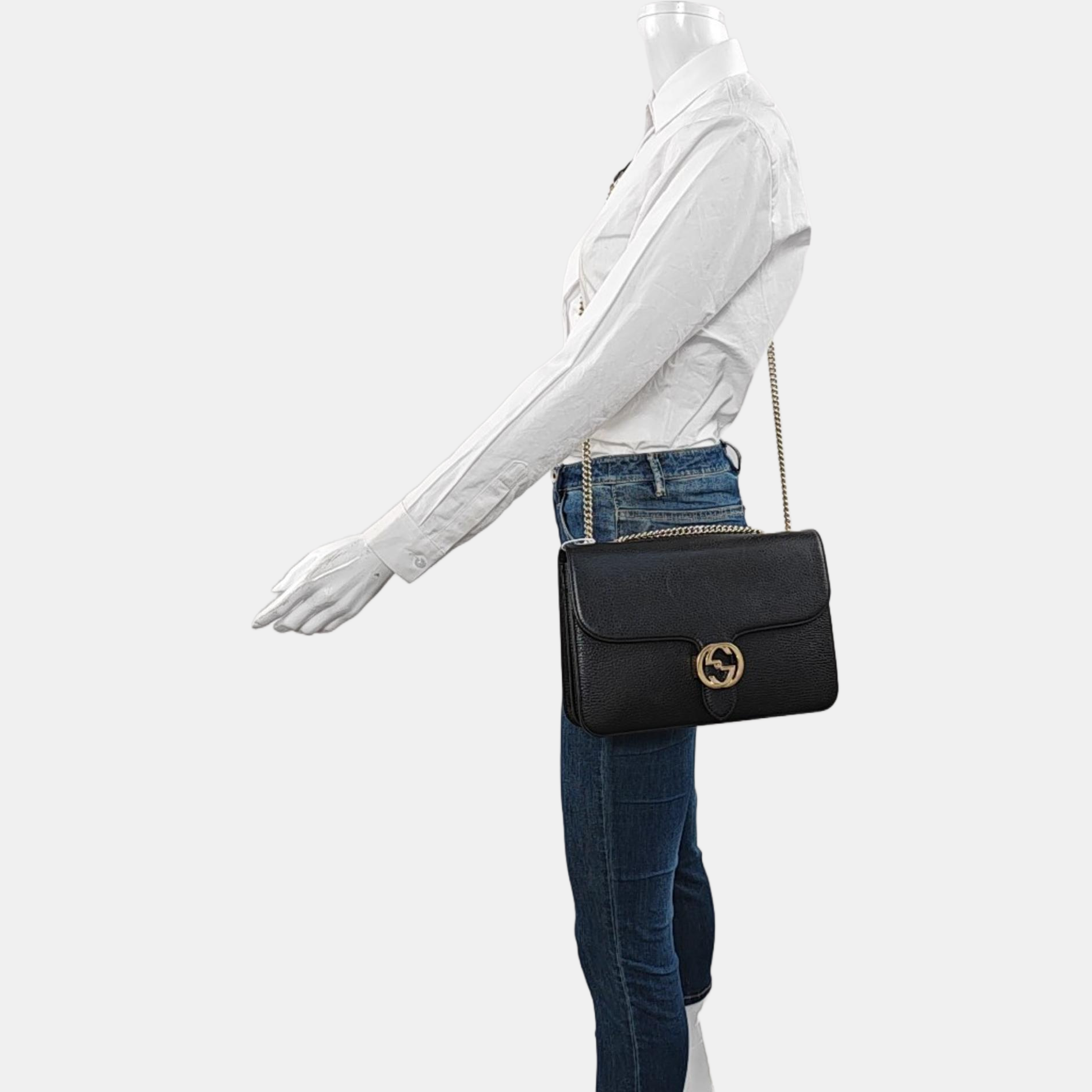 Interlocking G Large Calfskin Black