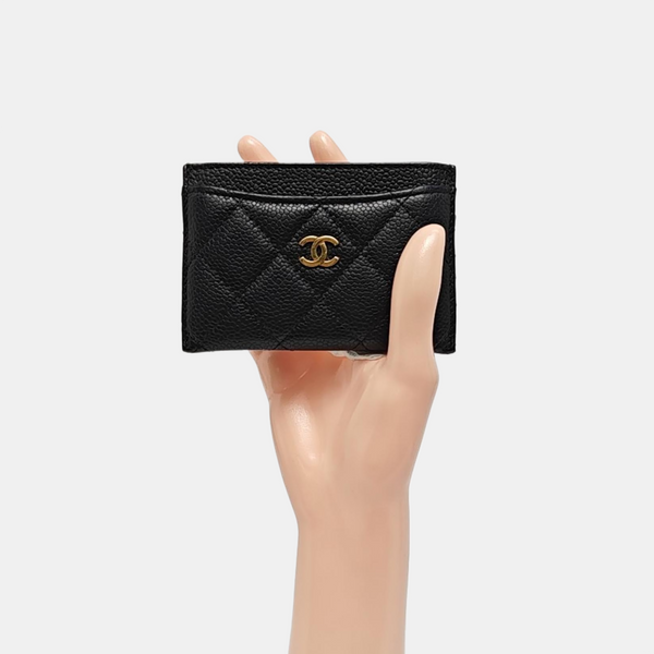 Authenticated pre-owned  CLASSIC FLAP Quilted Grained Calfskin Black Card Holder - Card Holder at Looply