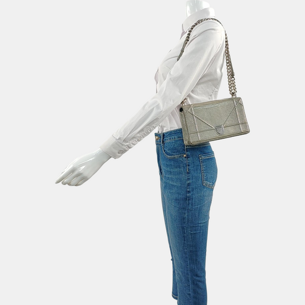 Diorama Small Cannage Calfskin Silver
