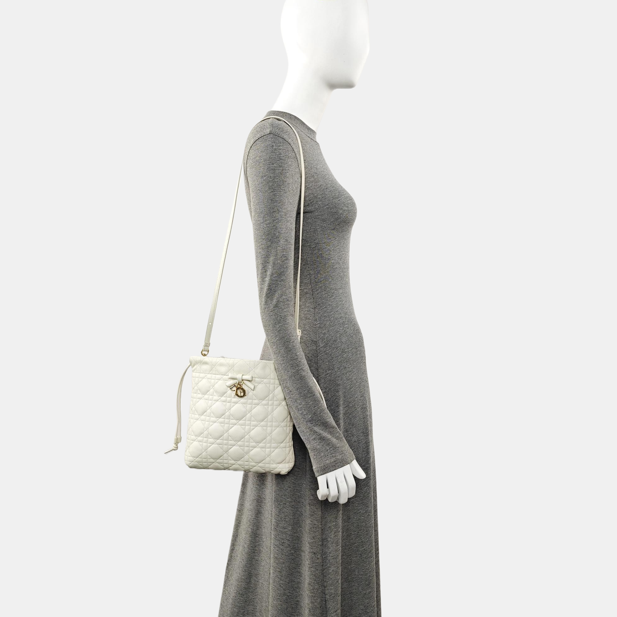 Cannage Lambskin Shoulder Bag Mini White