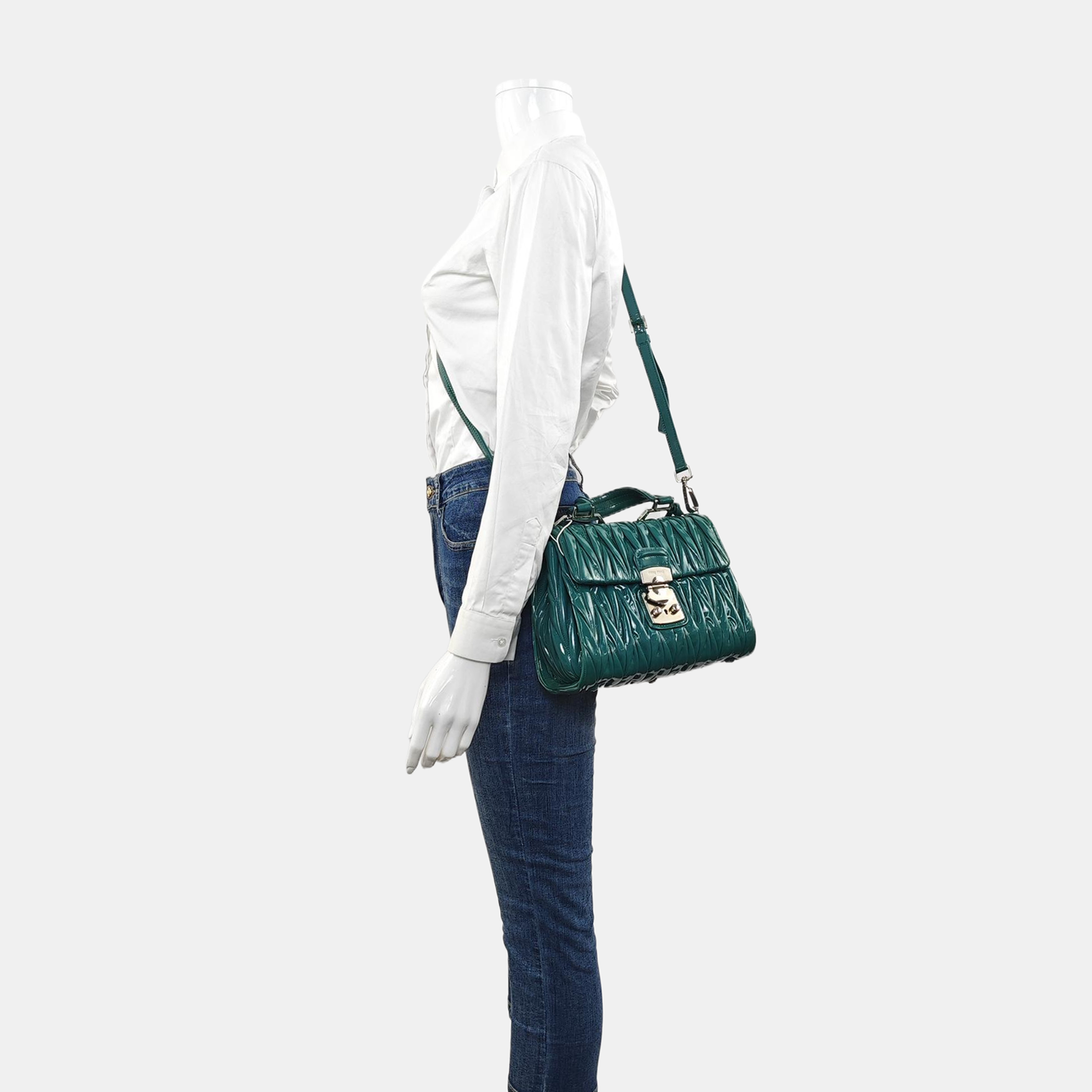 Quilted Patent Leather Shoulder Bag Green