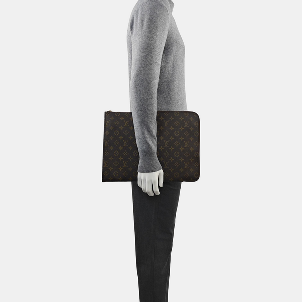 Monogram Coated Canvas Clutch Brown