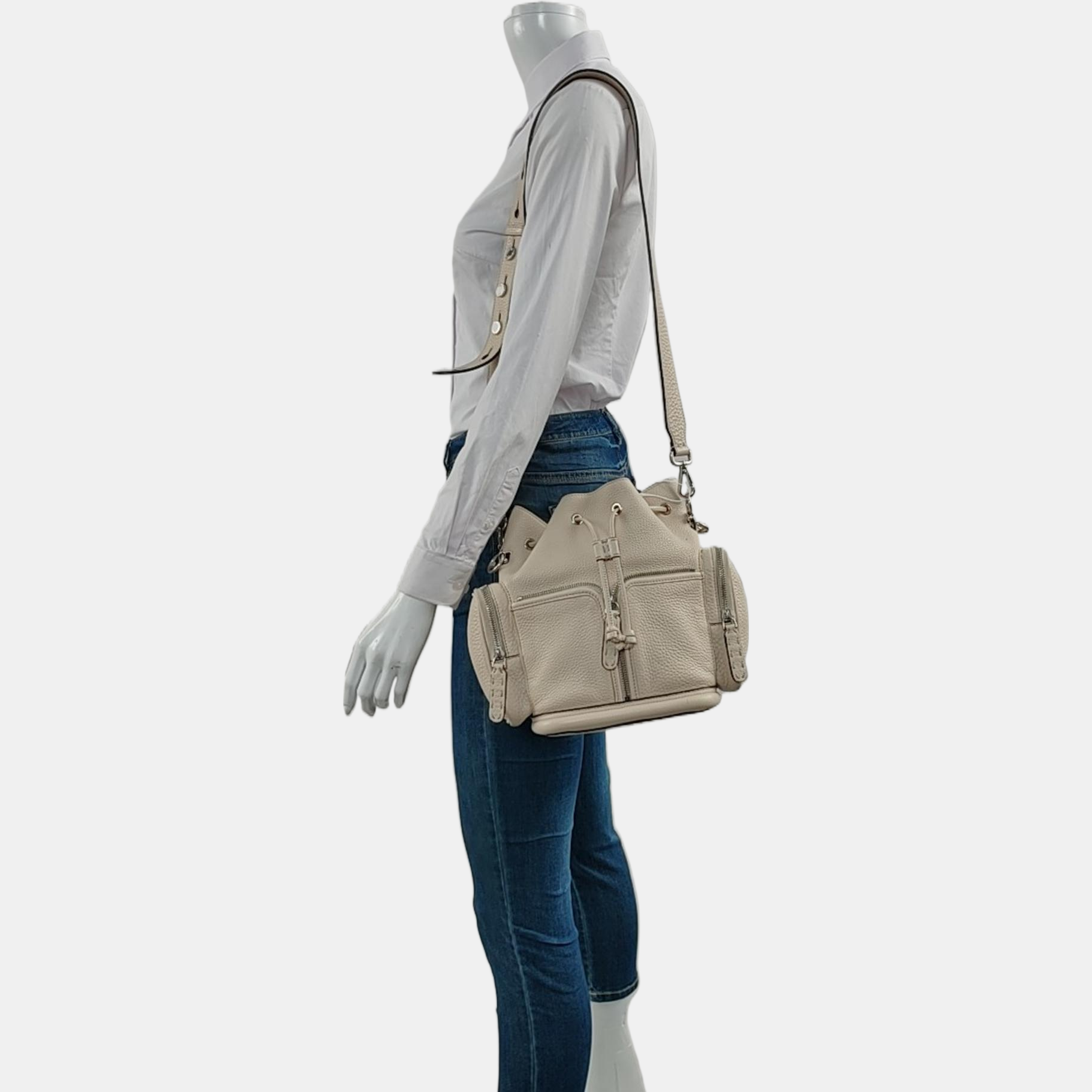 Authenticated pre-owned  Mon Tresor Calfskin Beige - Bucket Bag at Looply