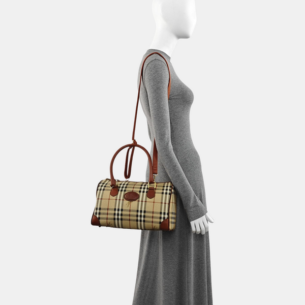 Coated Canvas Top Handle Bag Beige
