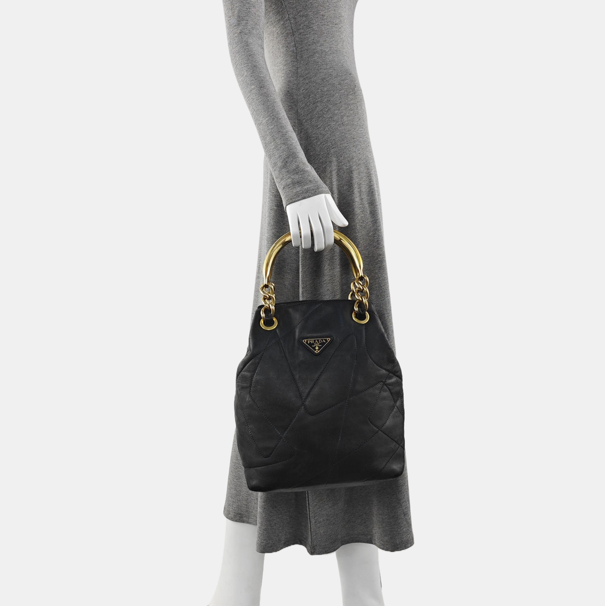 Quilted Lambskin Bucket Bag Black