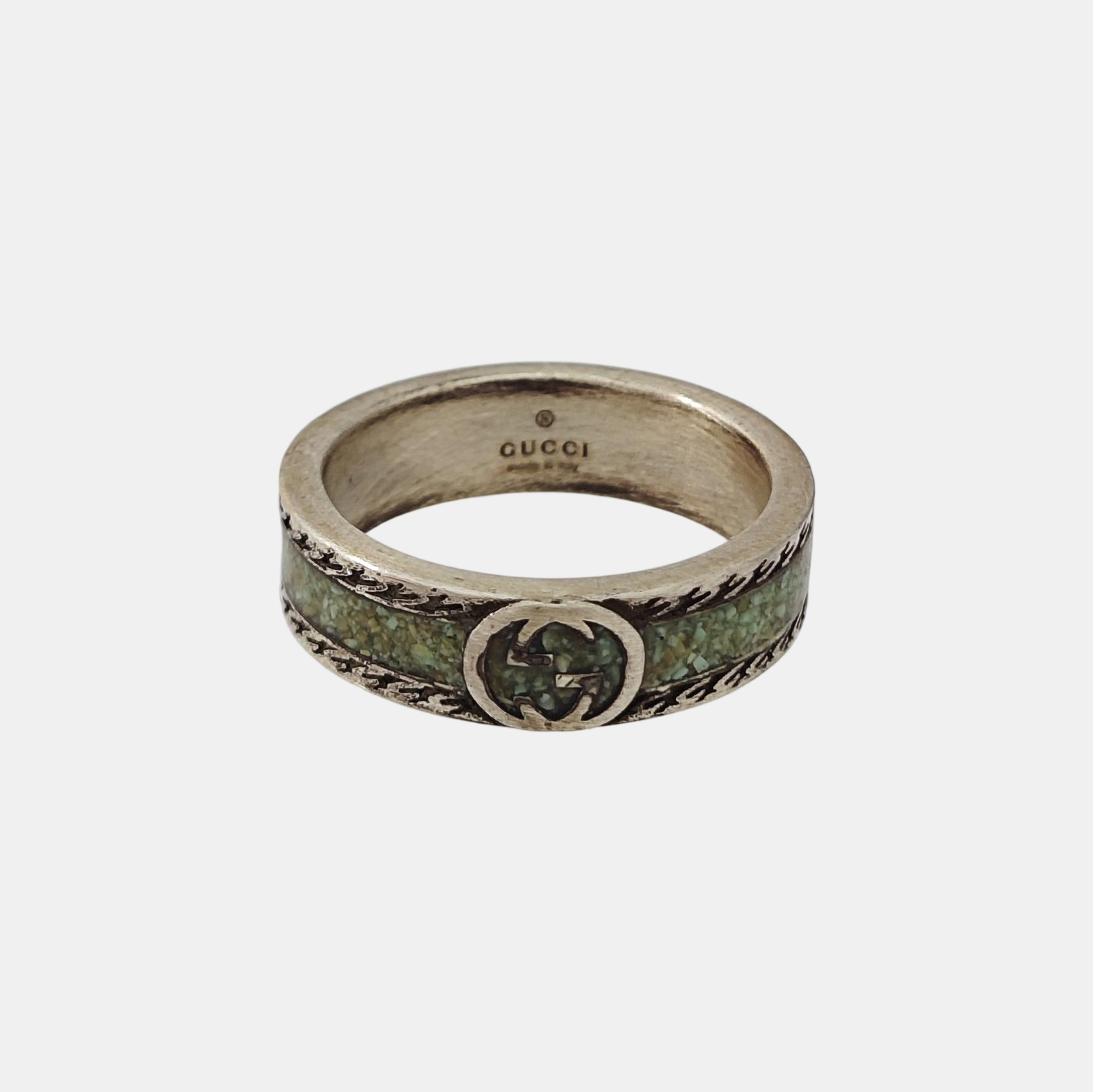 Interlocking G 925 Sterling Silver Green Ring HK 19