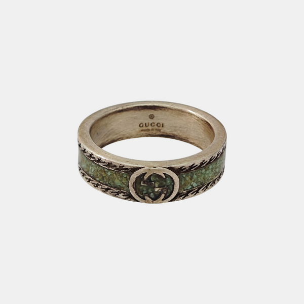 Interlocking G 925 Sterling Silver Green Ring HK 19