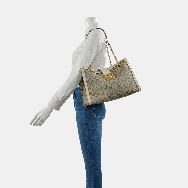 Padlock Medium Monogram Coated Canvas Beige