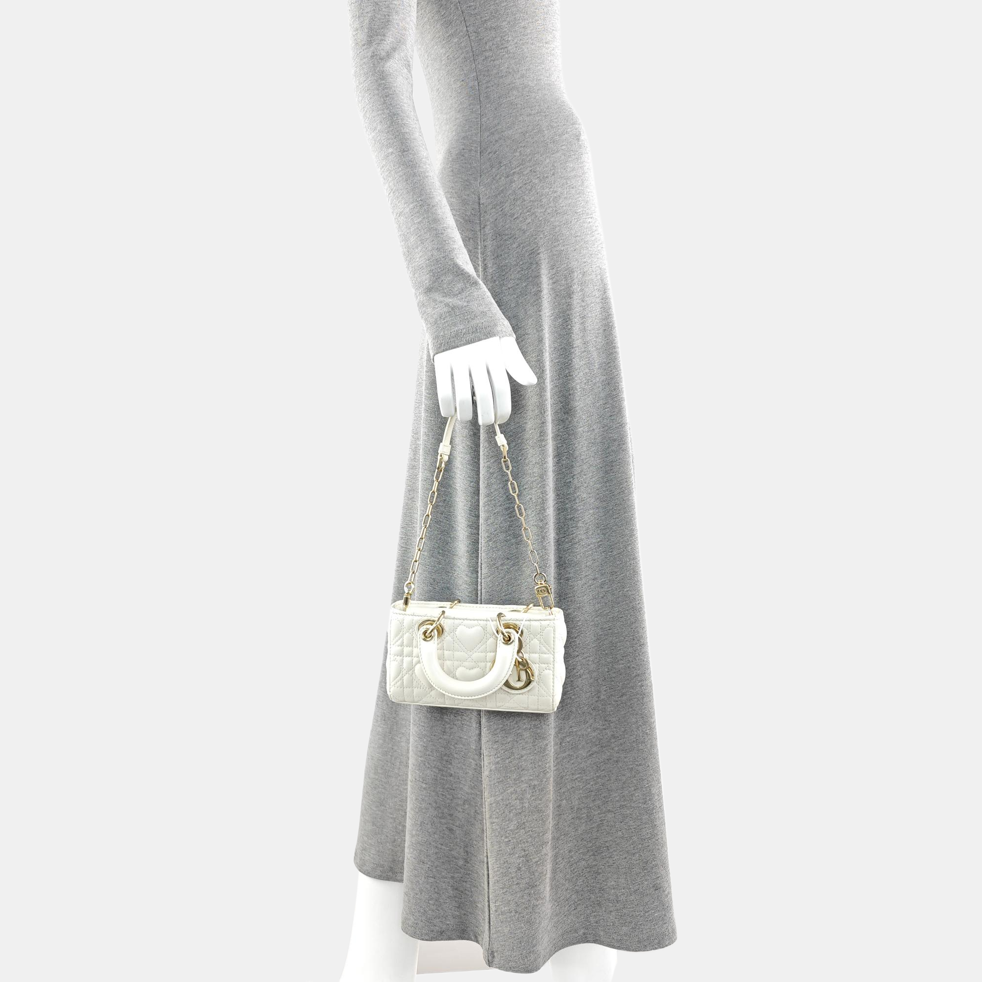 Lady D-Joy Super Mini Cannage Lambskin White