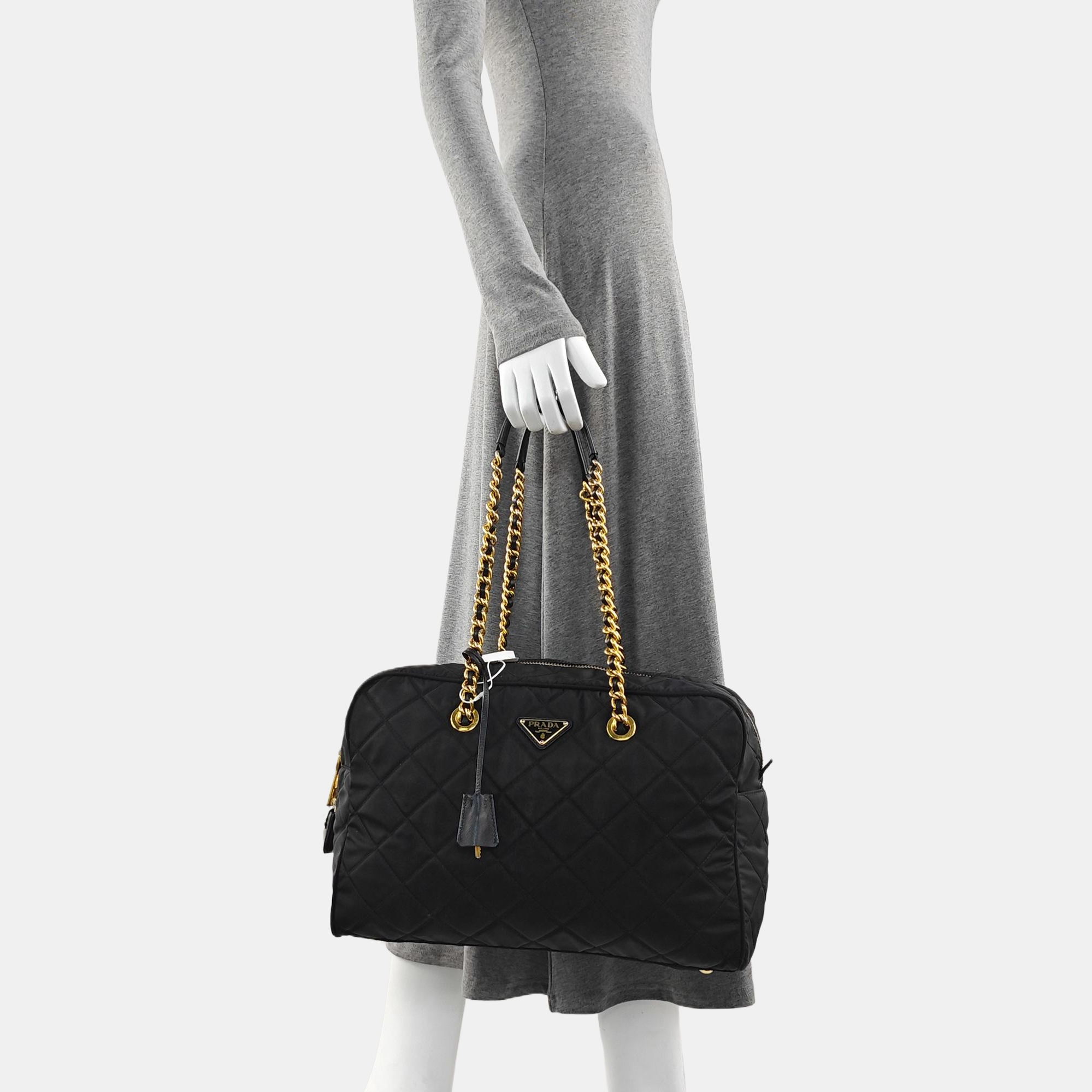 Quilted Nylon Shoulder Bag Black