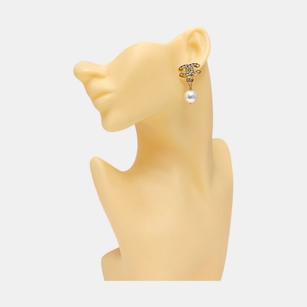 CC Logo Metal White Earrings
