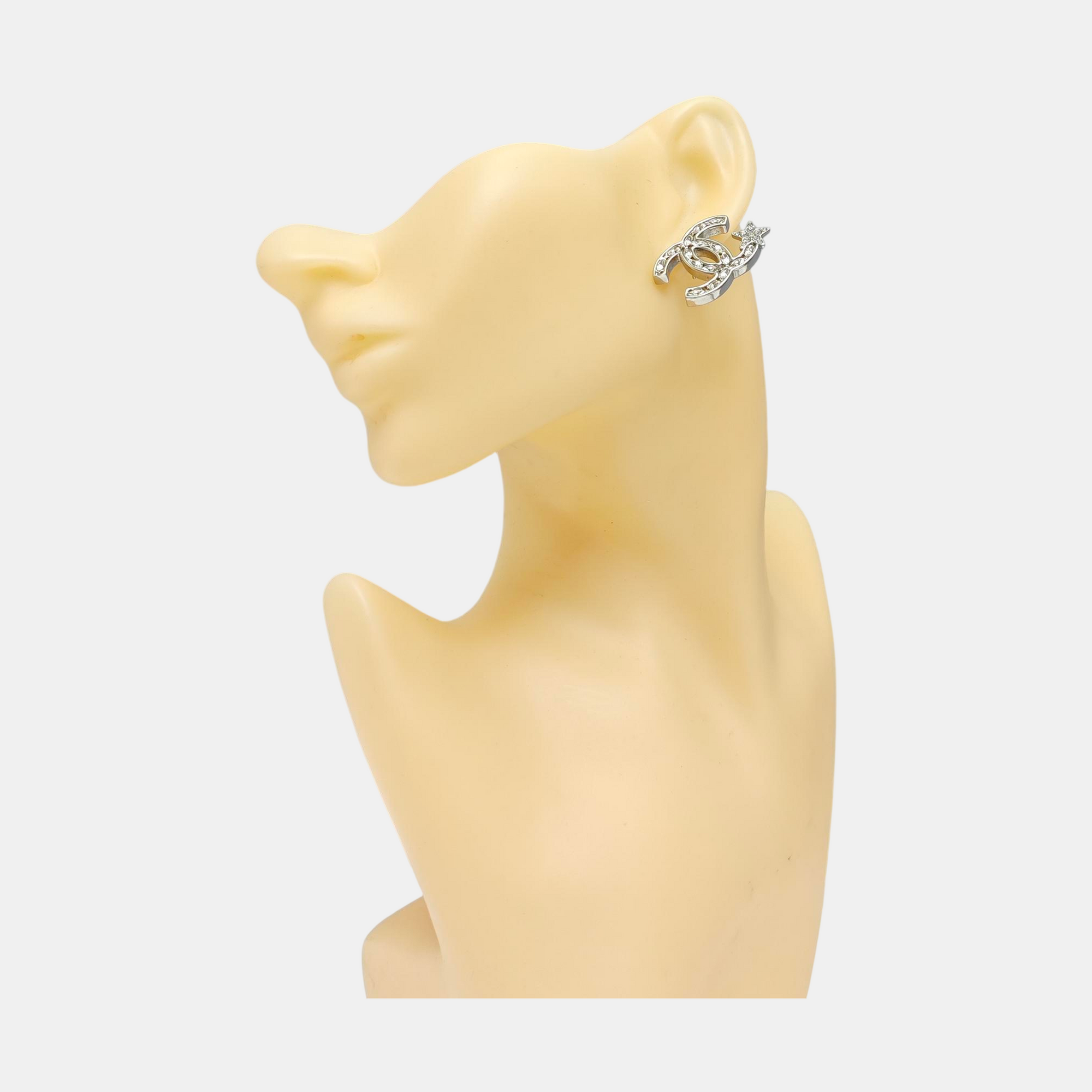 CC Logo Metal Silver Stud Earrings