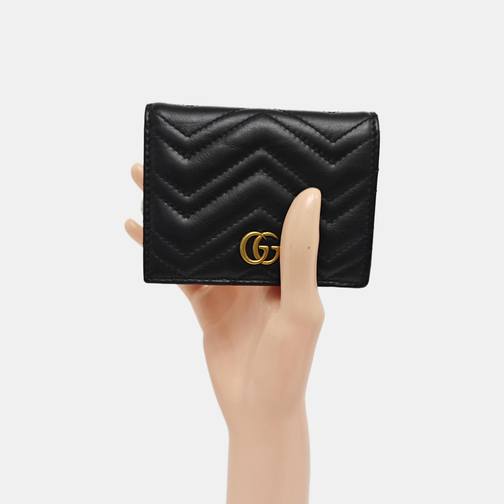GG Marmont Mini Quilted Calfskin Black Card Holder