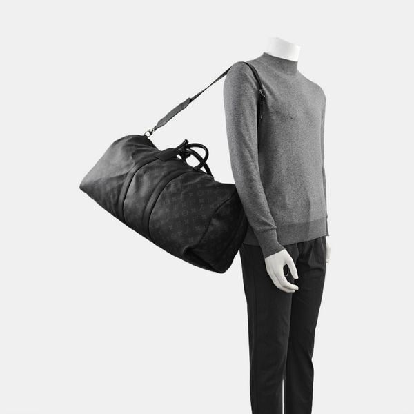 KEEPALL 55 Monogram Coated Canvas Black