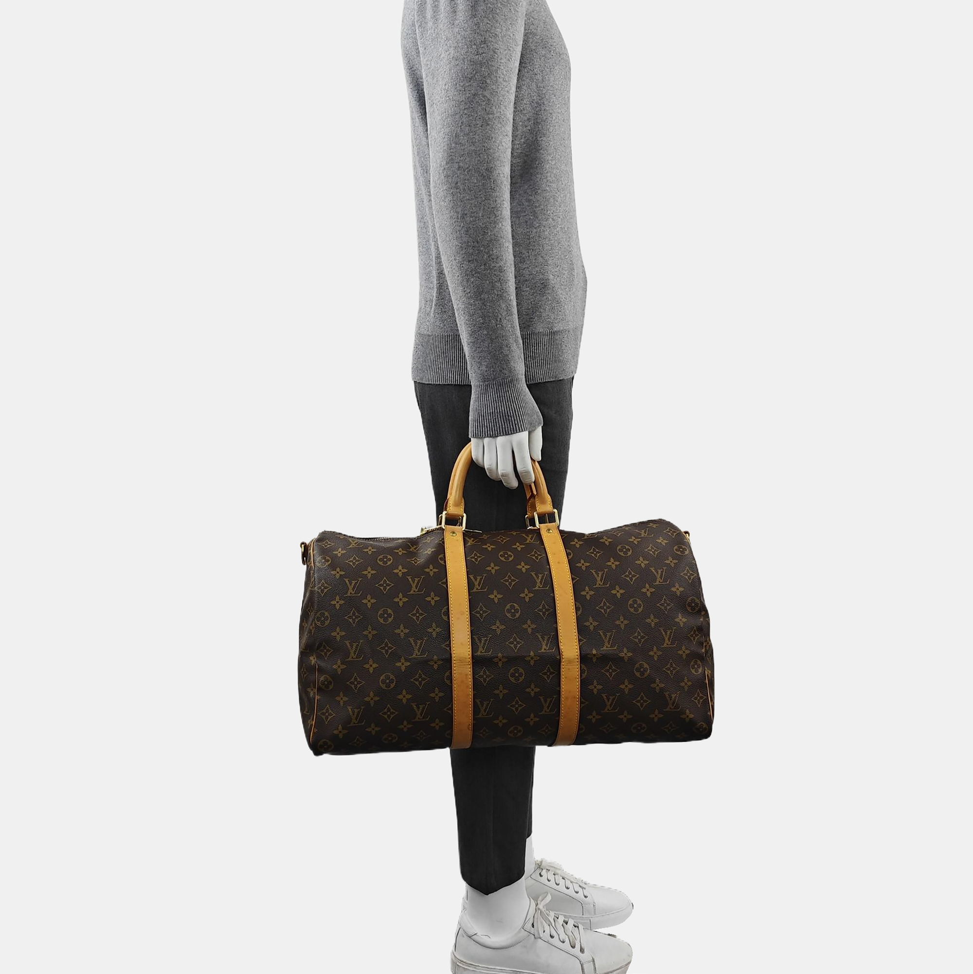 KEEPALL 50 Monogram Coated Canvas Brown