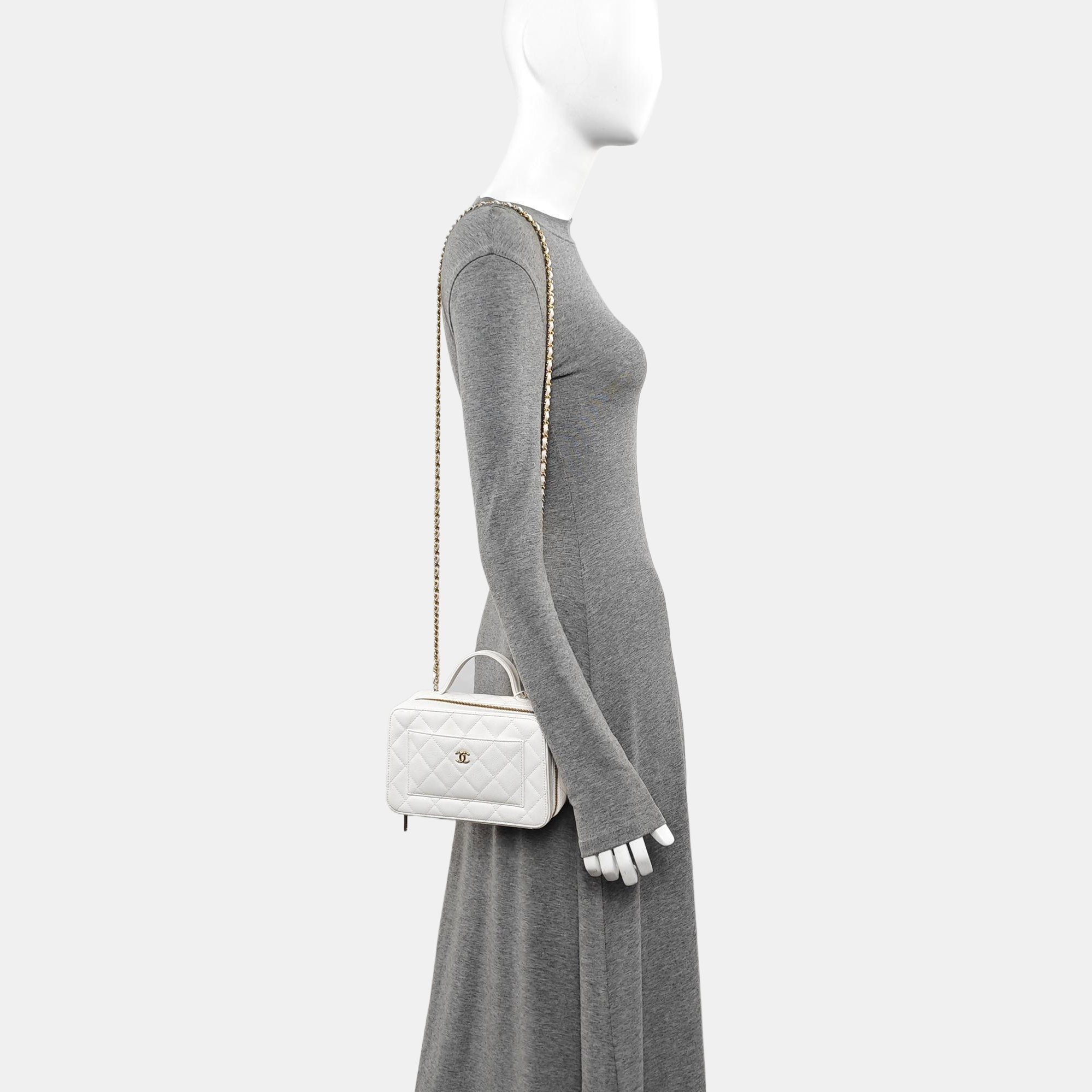 Quilted Grained Calfskin Shoulder Bag White