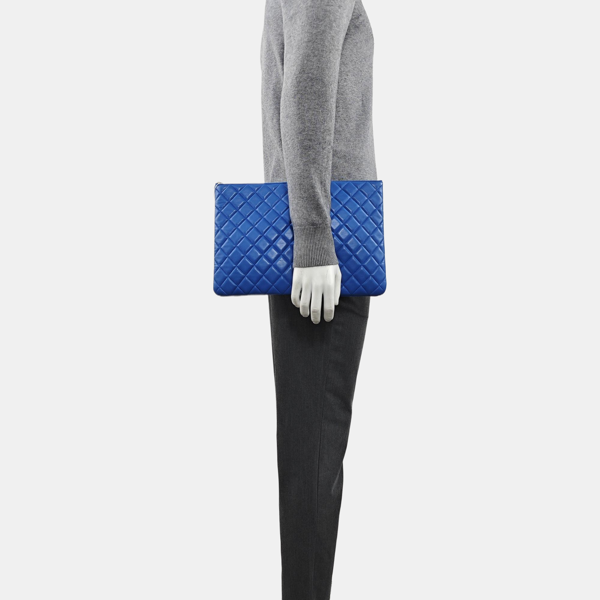 Quilted Lambskin Clutch Large Blue