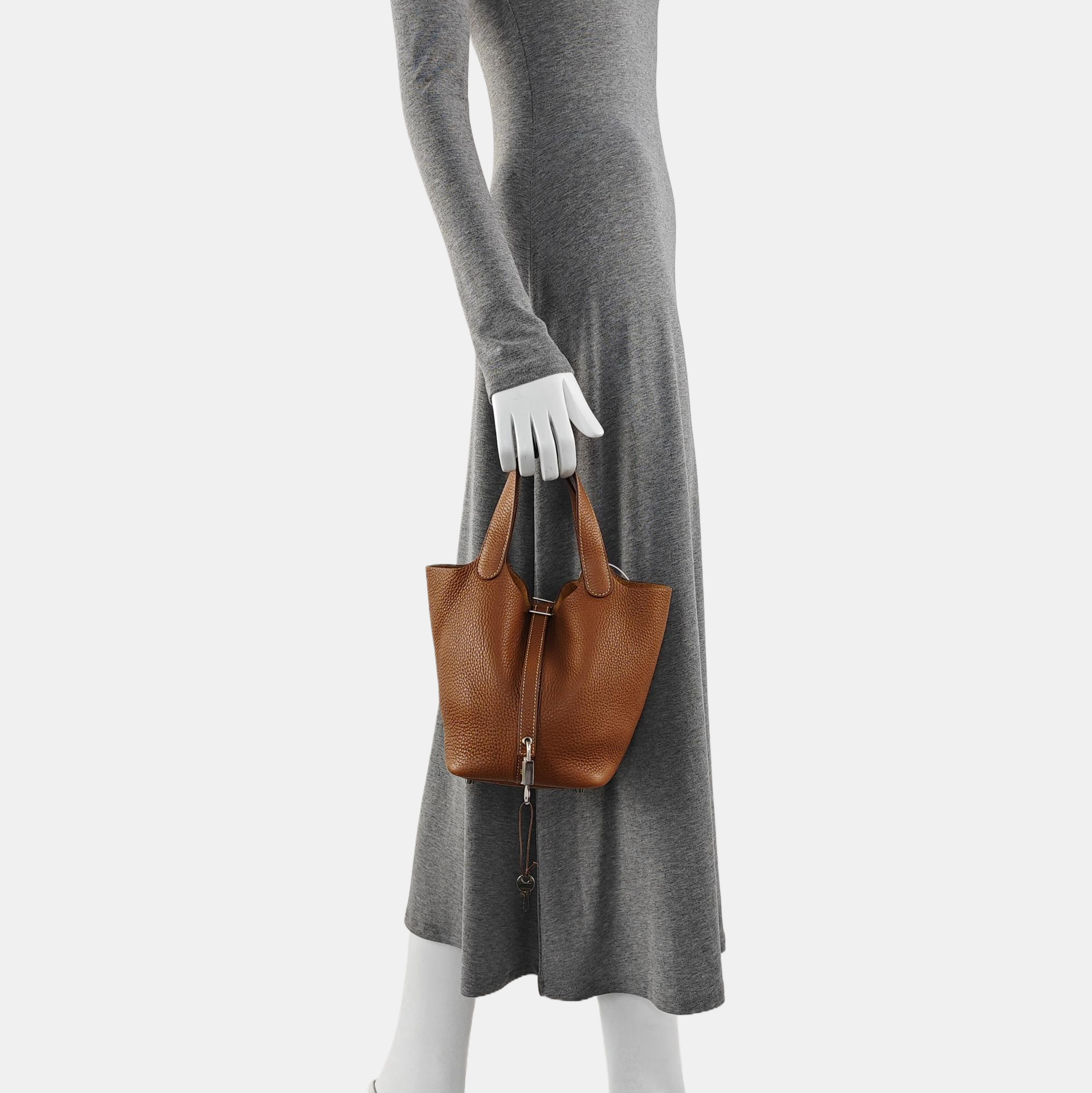 Authenticated pre-owned  Picotin Lock Clemence Brown - Top Handle Bag at Looply