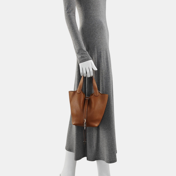 Authenticated pre-owned  Picotin Lock Clemence Brown - Top Handle Bag at Looply