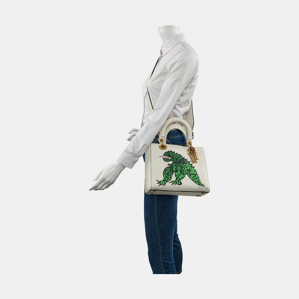 Authenticated pre-owned  Lady Dior Medium Leather White - Tote Bag at Looply