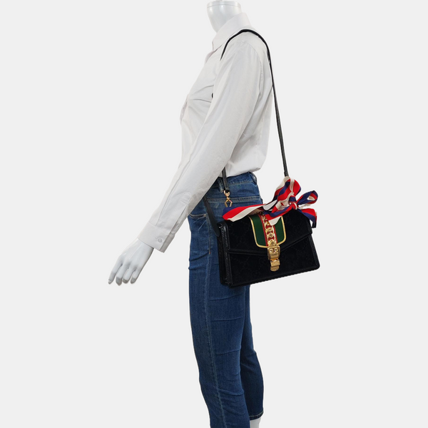 Sylvie Small Monogram Velvet Black