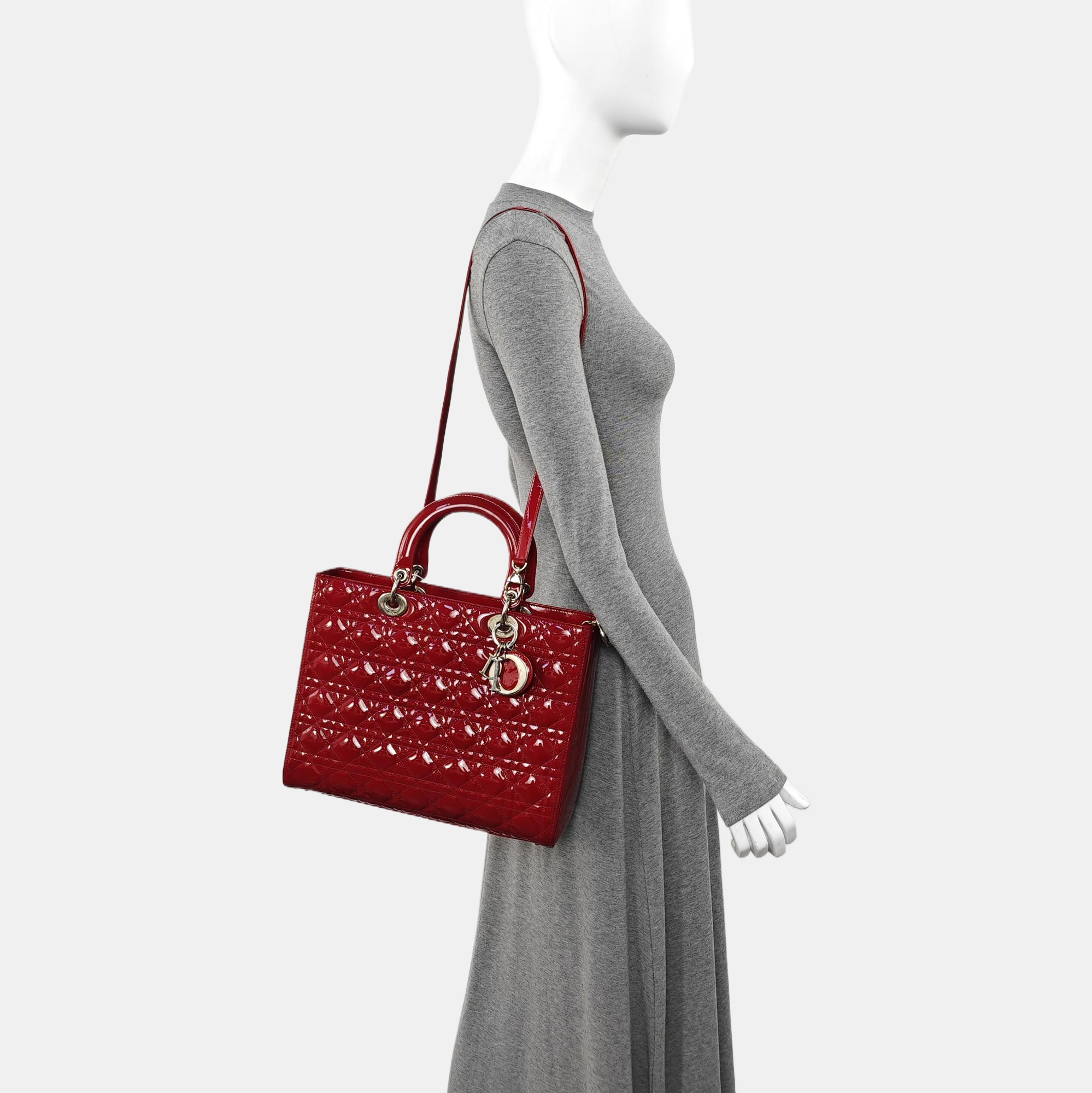 Lady Dior Large Cannage Patent Leather Red