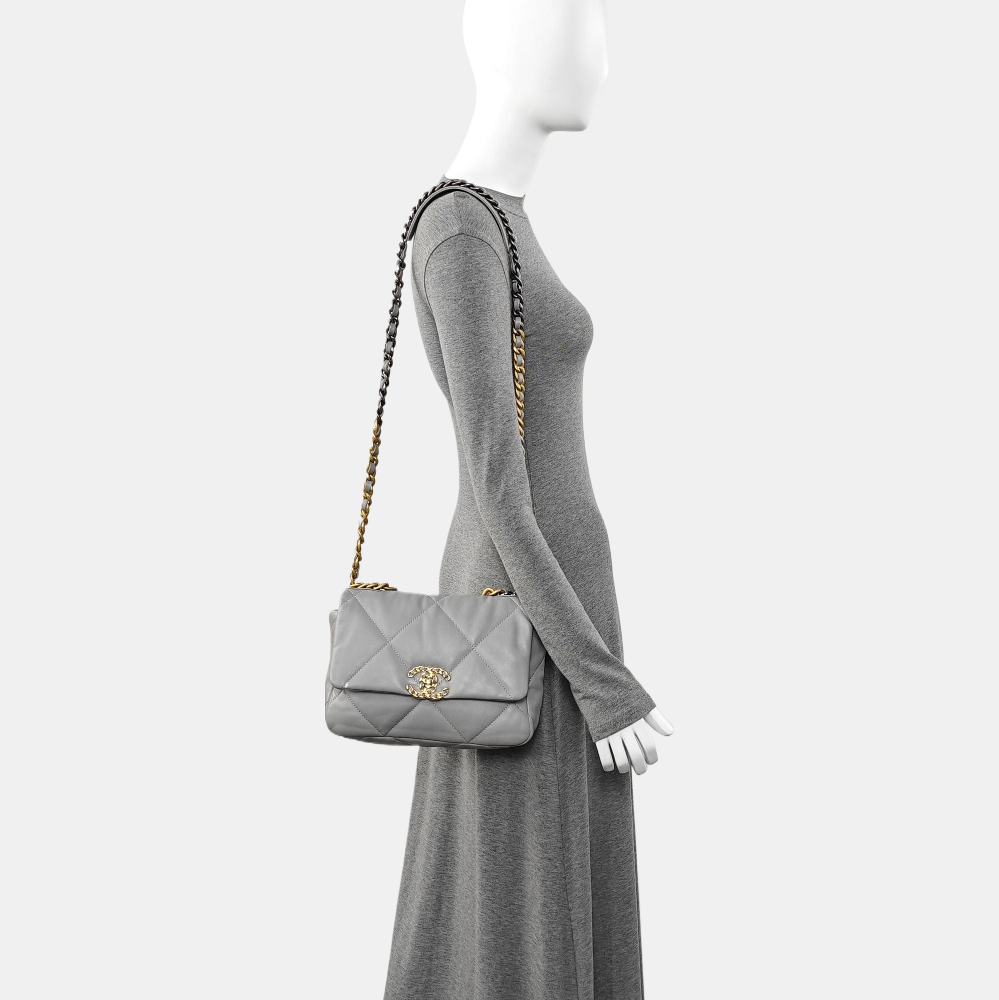 CHANEL 19 Small Quilted Lambskin Gray