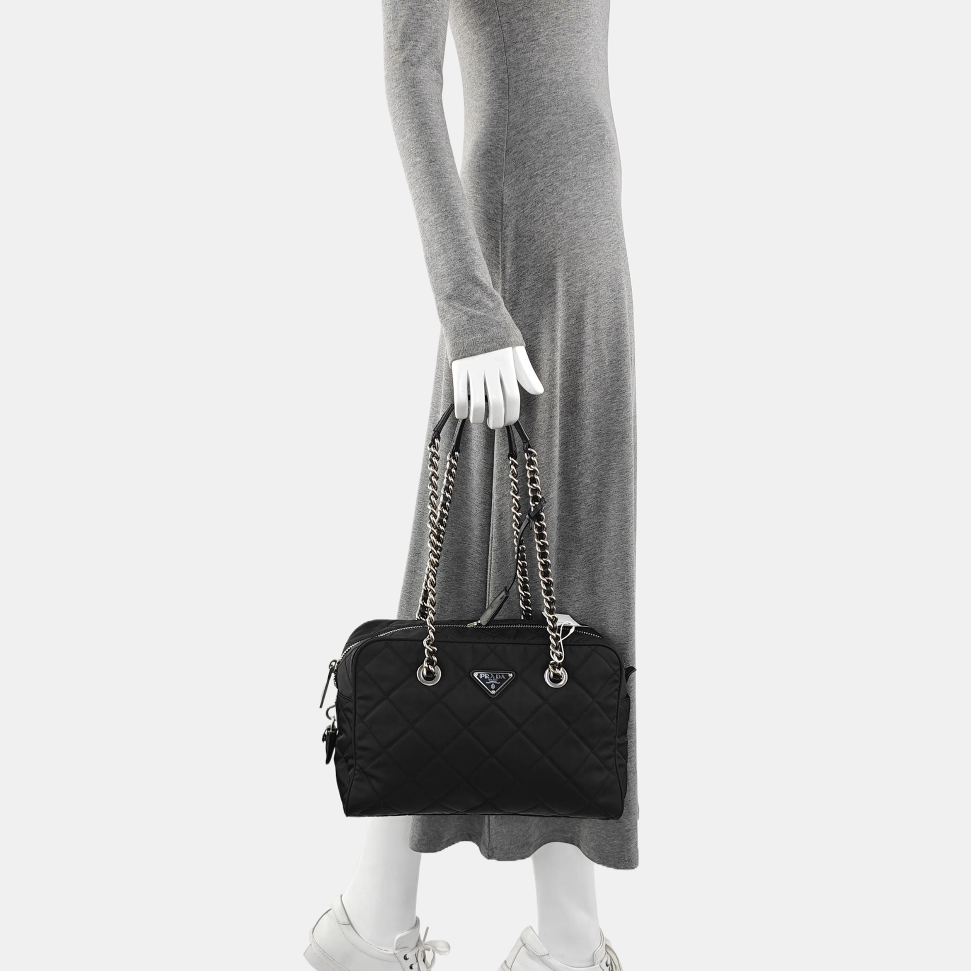 Quilted Nylon Top Handle Bag Black