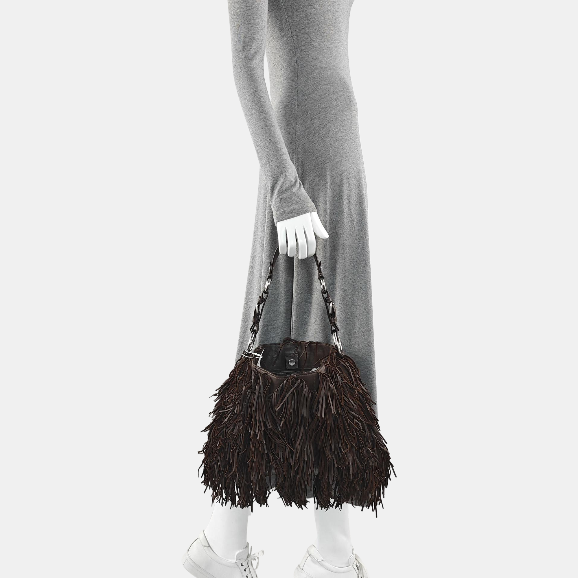 Lambskin Top Handle Bag Brown