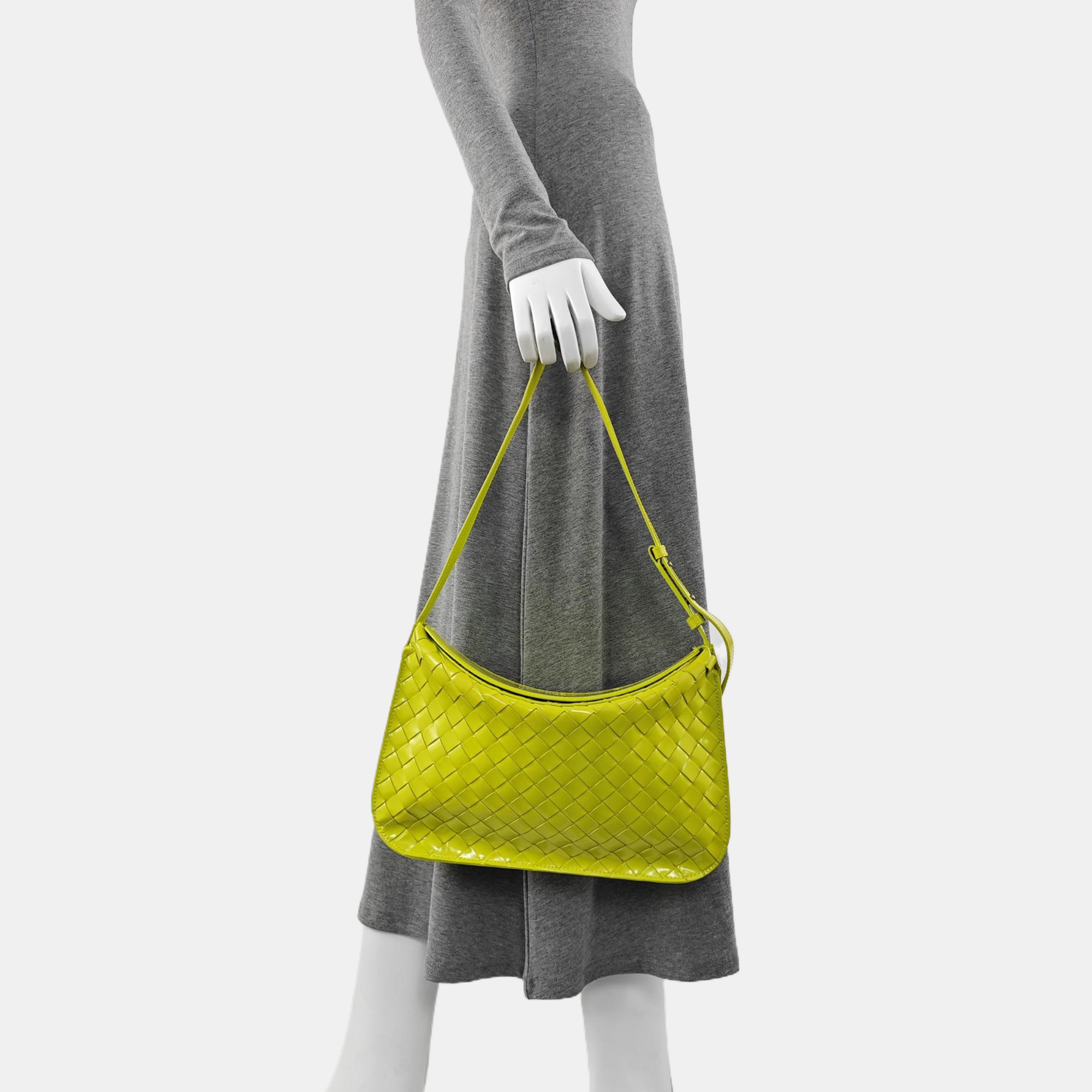 Authenticated pre-owned  Intrecciato Patent Leather Yellow - Top Handle Bag at Looply