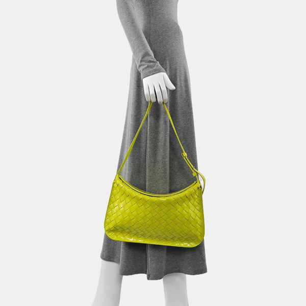 Authenticated pre-owned  Intrecciato Patent Leather Yellow - Top Handle Bag at Looply