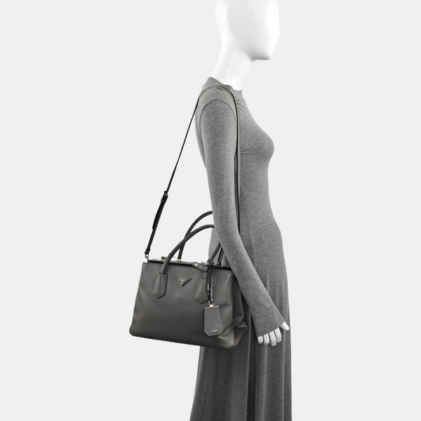 Double Medium Saffiano Calfskin Gray