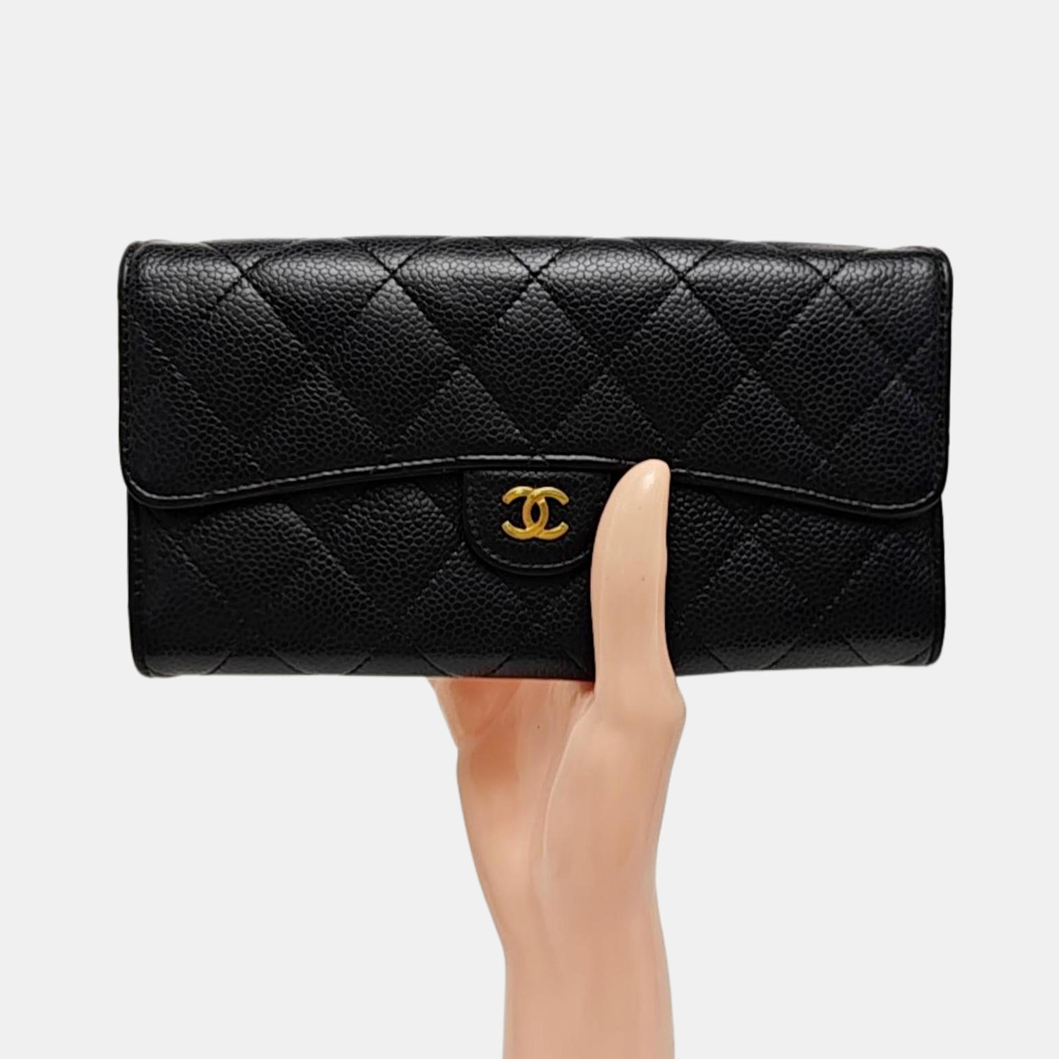 CLASSIC FLAP Mini Quilted Grained Calfskin Black Wallet