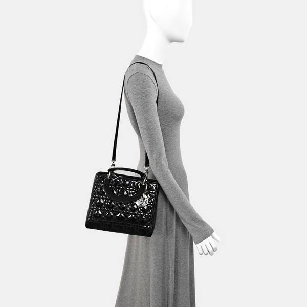 Lady Dior Medium Cannage Patent Leather Black
