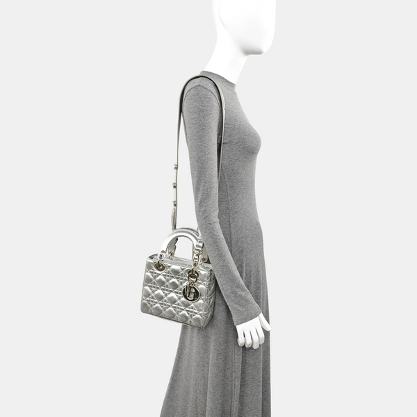Lady Dior Small Cannage Calfskin Silver