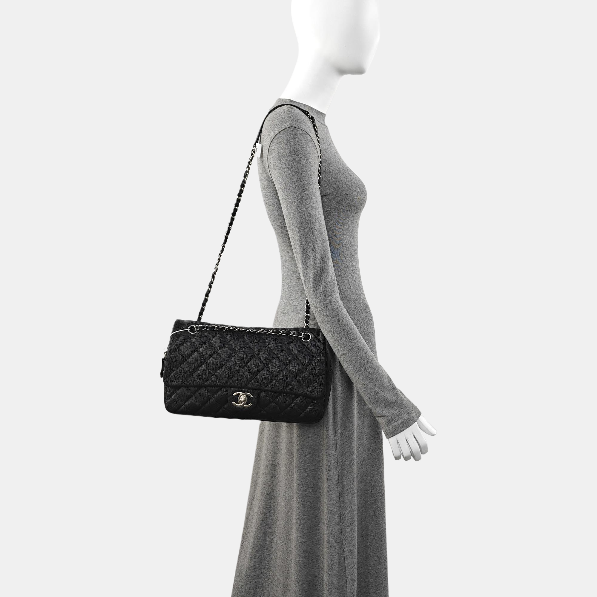 Large Quilted Grained Calfskin Black