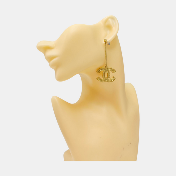 CC Logo Metal Gold Stud Earrings